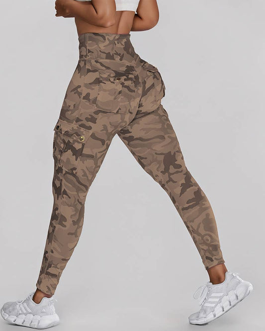 CAMOUFLAGE PRINTED HIGH-WAISTED TIGHT YOGA PANTS