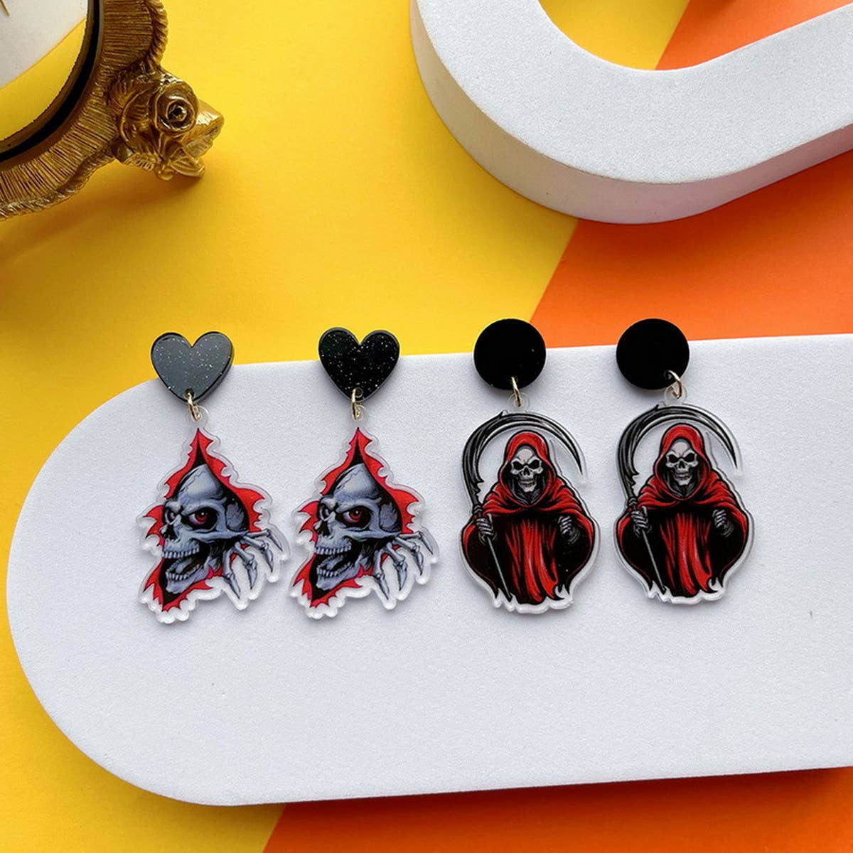 FUNNY HORROR SKULL GHOST EARRINGS
