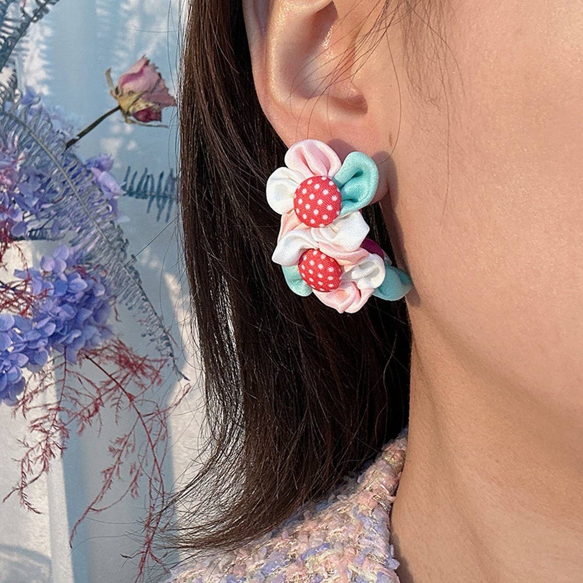 Sweet Fabric Flower Stud Earrings Handmade & Fresh