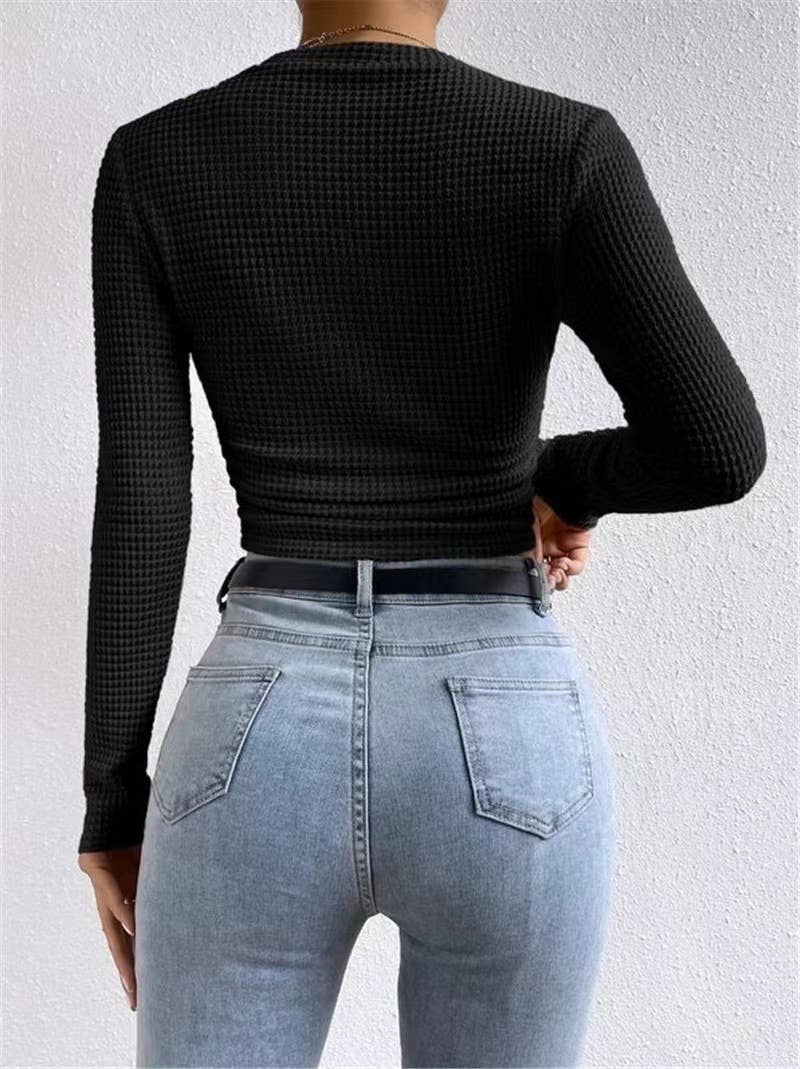 SEXY SLIM-FIT LONG-SLEEVED ROUND NECK T-SHIRT