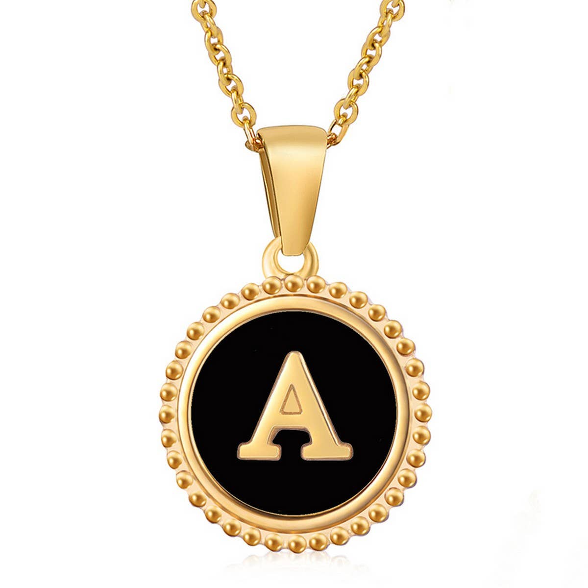 CWAJE1941_Simple Round Black Shell Letter Necklace