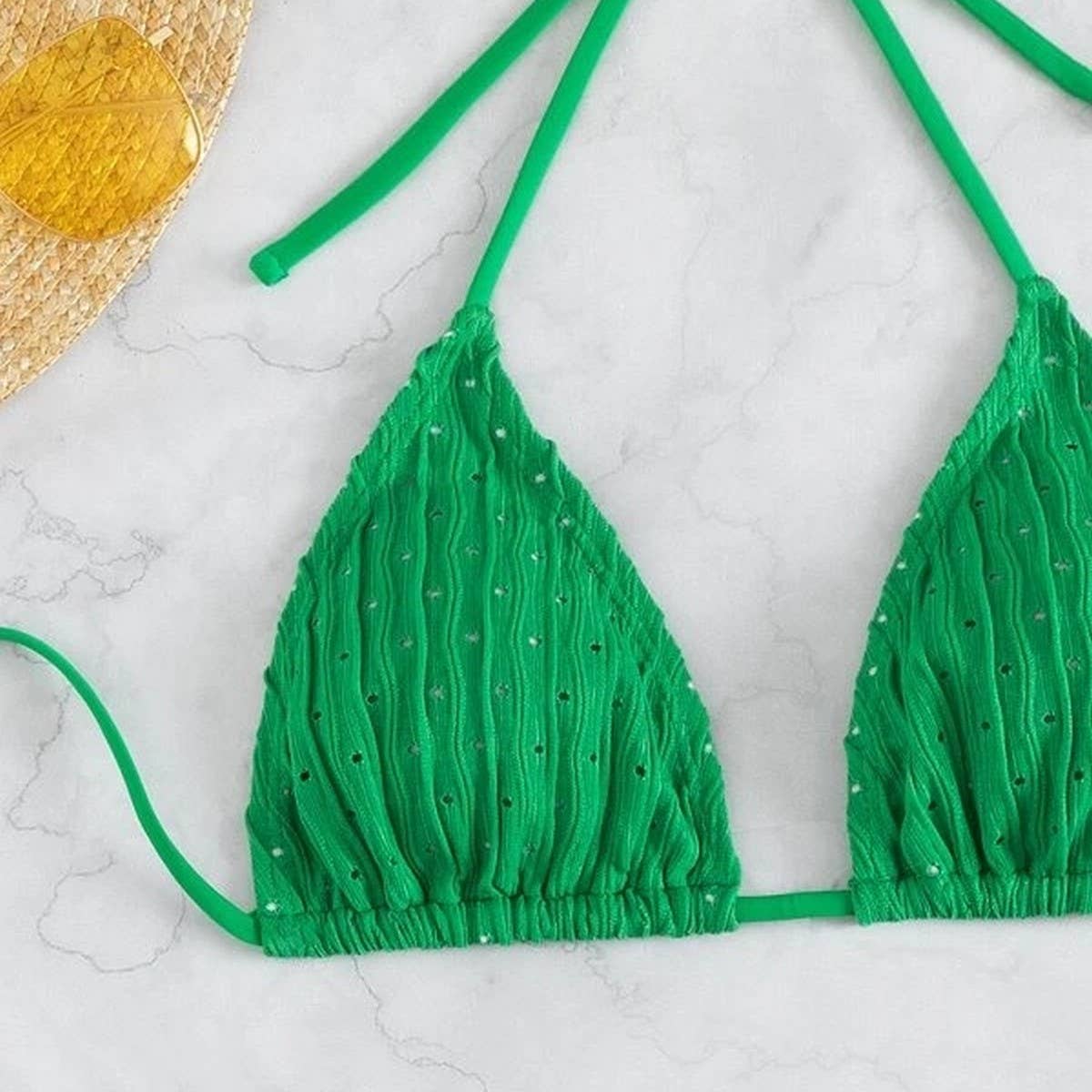 High Waist Bikini Set,Slimming Solid Color Swimsuit