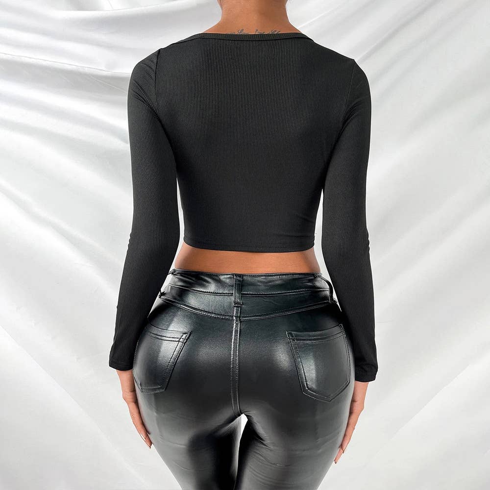 SHORT SLIM SEXY LONG-SLEEVED BASE T-SHIRT