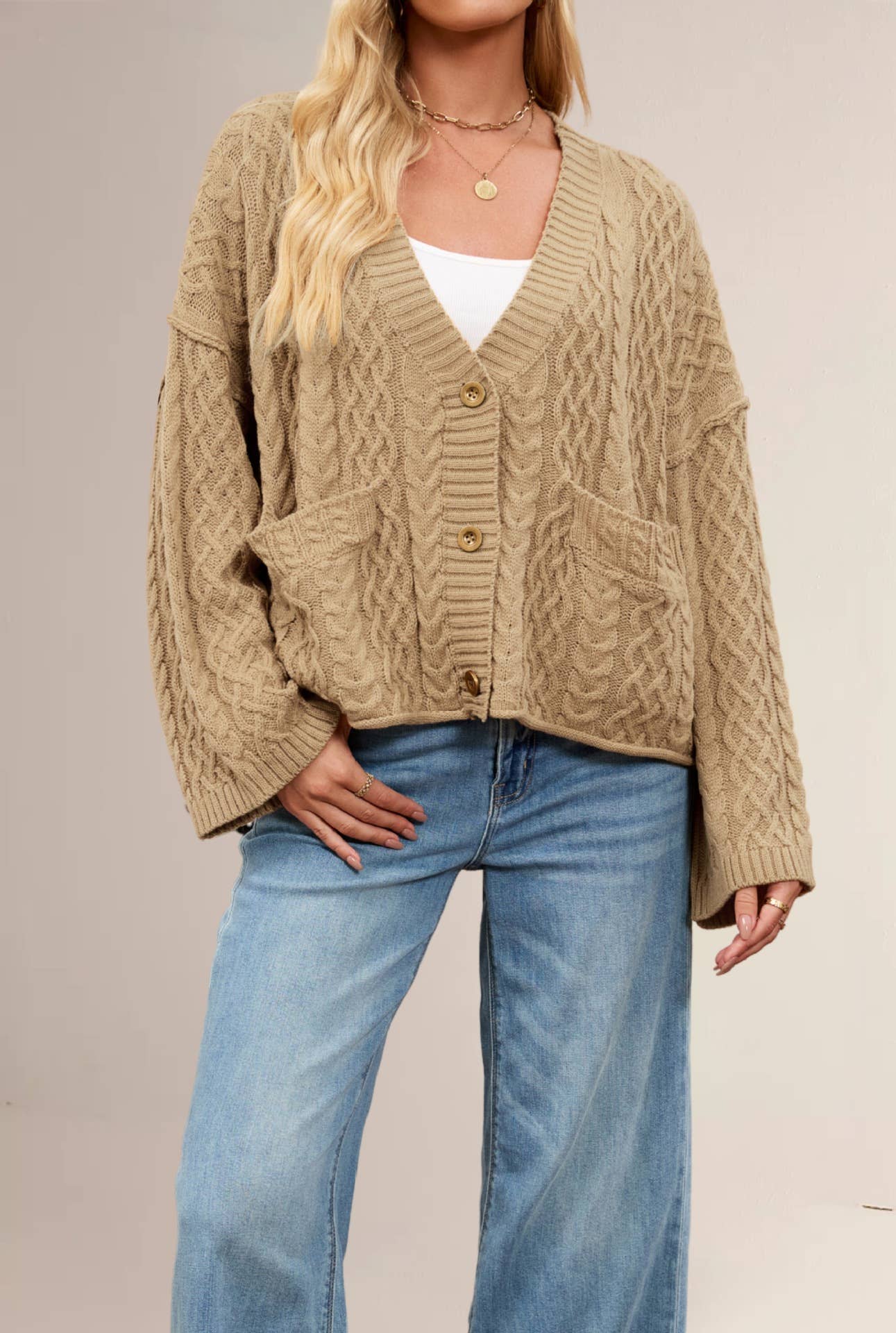 Twist loose pure color single-breasted cardigan