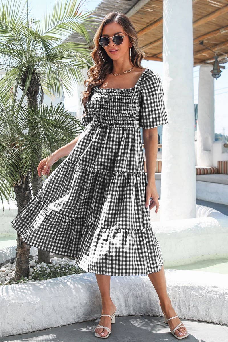 CWDTD0309_Short Sleeve Smocking Detailed Maxi Dress