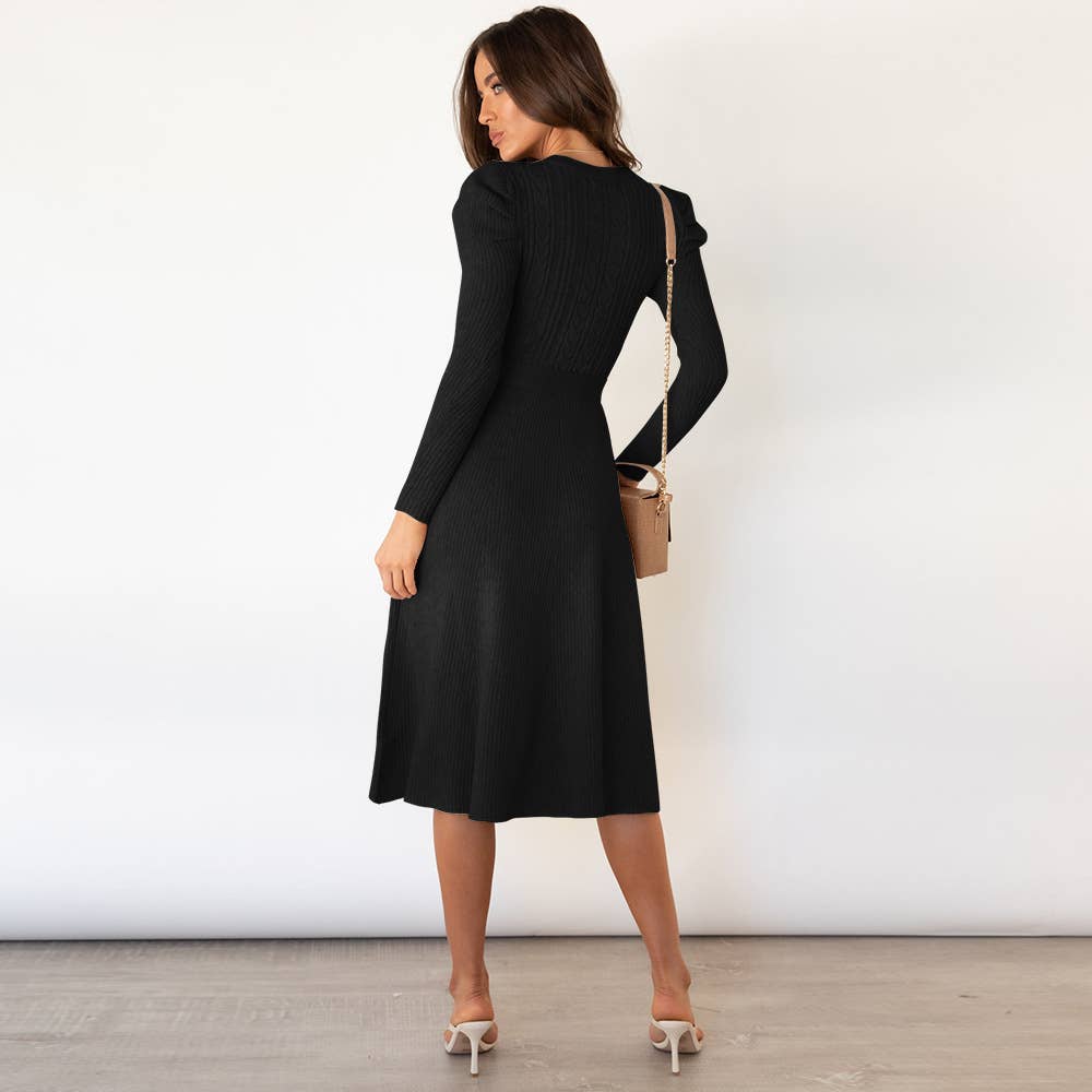 Elegant bubble long-sleeved, high-waisted dress