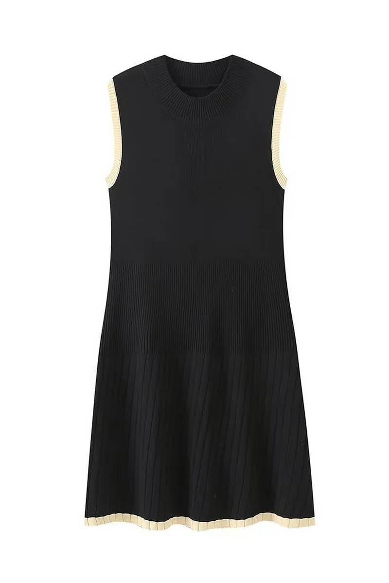 CWDSD6609_CREW NECK RUFFLED A-LINE KNIT MINI DRESS