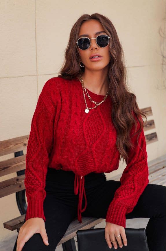 Round-neck lantern sleeve solid color sweater