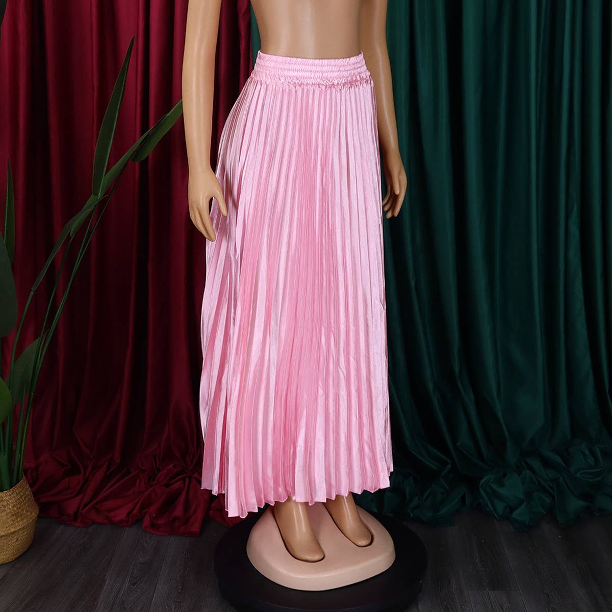 PLUS SIZE MID-HIGH WAIST PLEATED LONG SKIRT_CWDMD3676