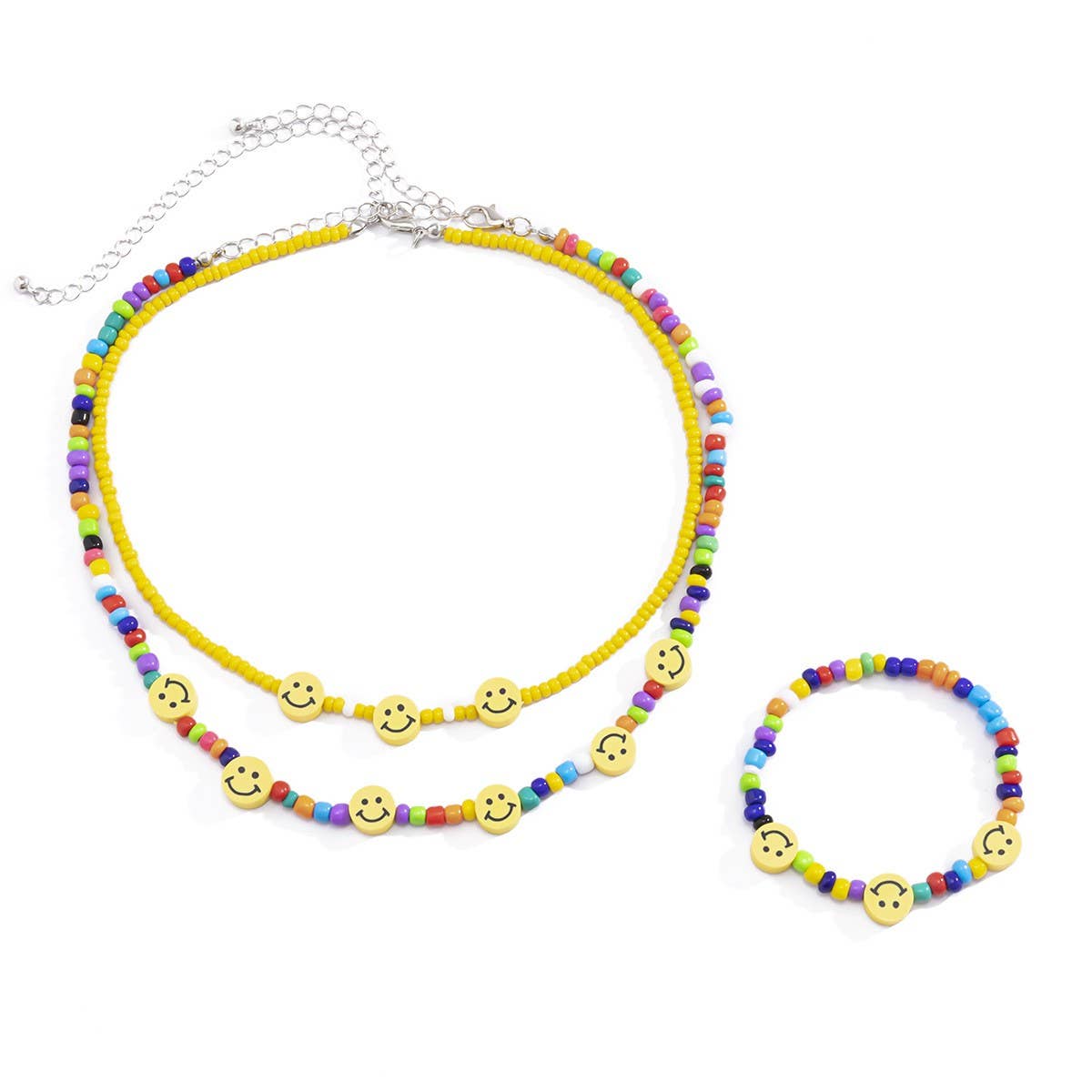 COLD GEOMETRIC COLOR SMILEY FACE NECKLACE