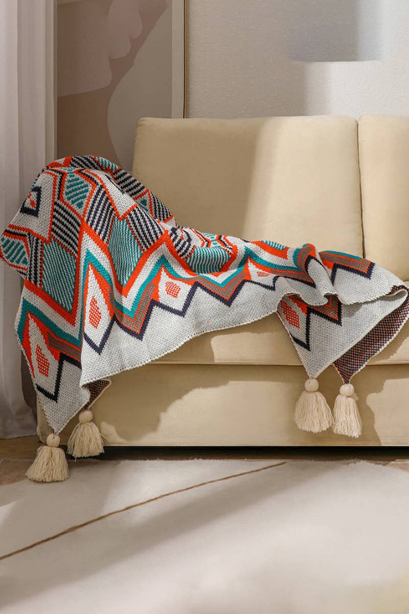 SOFT COZY KNIT SOFA BLANKET FRINGED SHAWL_CWASC0155