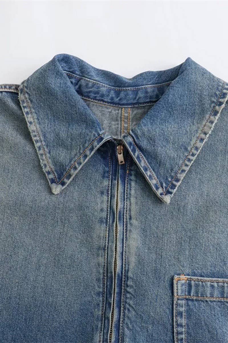 CWDSD6654_LAPEL LOOSE LONG-SLEEVED DENIM DRESS