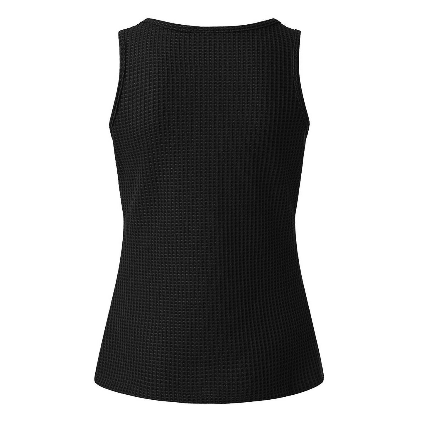 U NECK SOLID COLOR SLEEVELESS BREASTED VEST