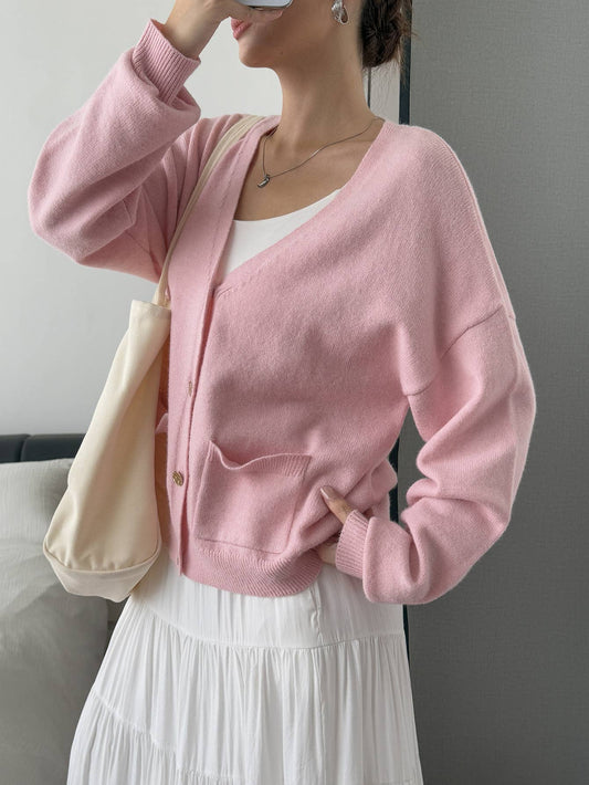Simple solid-color long-sleeved Cardigan