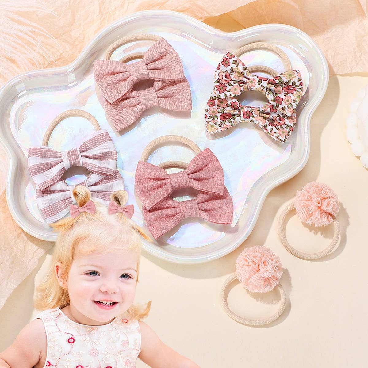 Double Bow Hair Clips Set with Pearls for Girls