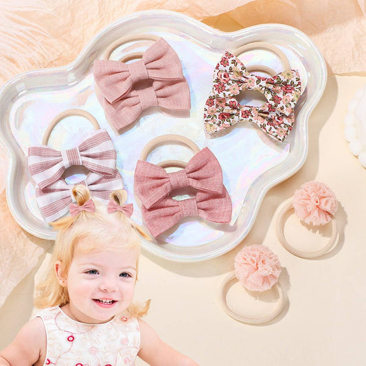 Double Bow Hair Clips Set with Pearls for Girls