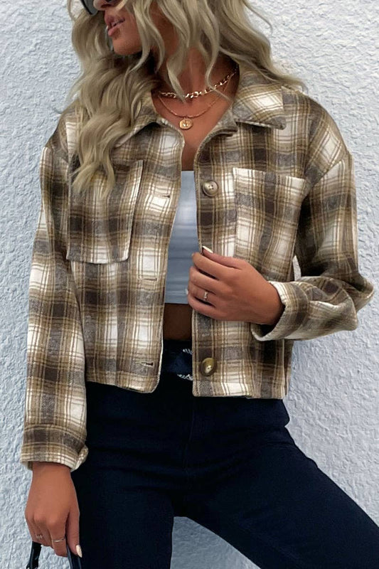 CWOCO1008_VINTAGE PLAID LONG-SLEEVED WOOLEN JACKET SHORT