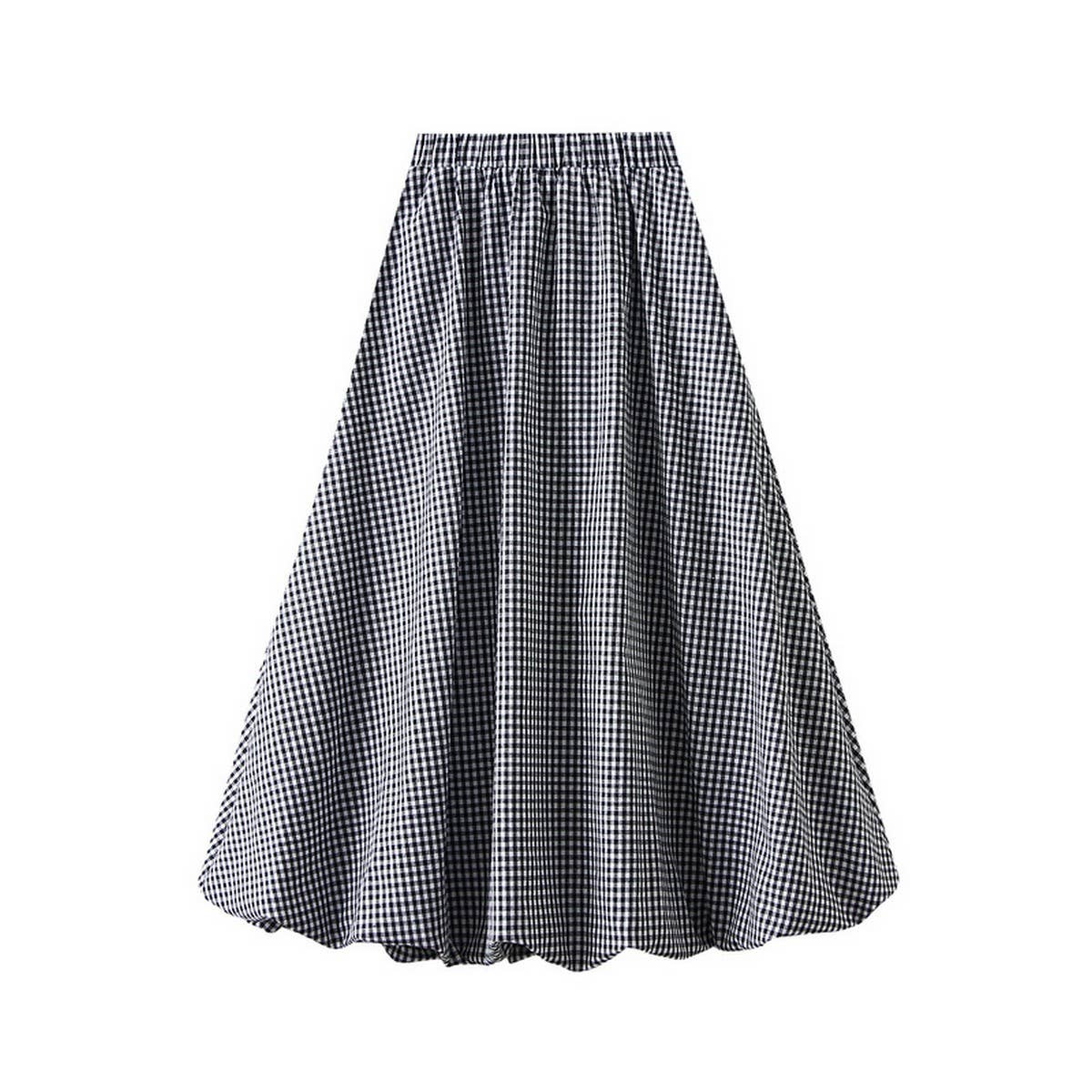 Plaid High-Waist A-Line Lantern Midi Skirt_CWBMS0364