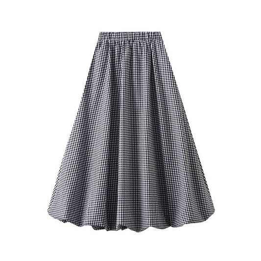 Plaid High-Waist A-Line Lantern Midi Skirt_CWBMS0364