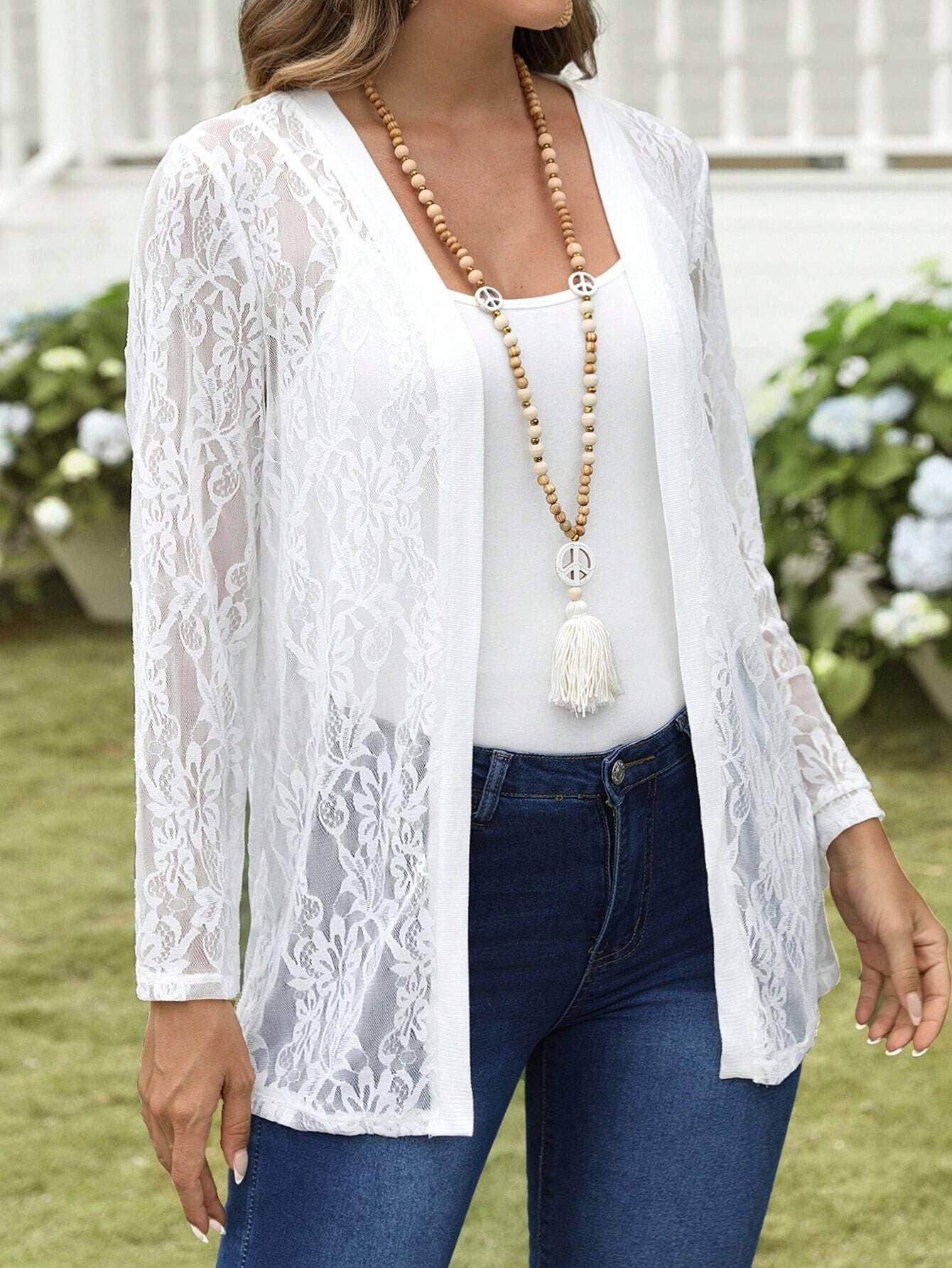 Fashionable lace cutout patchwork coat