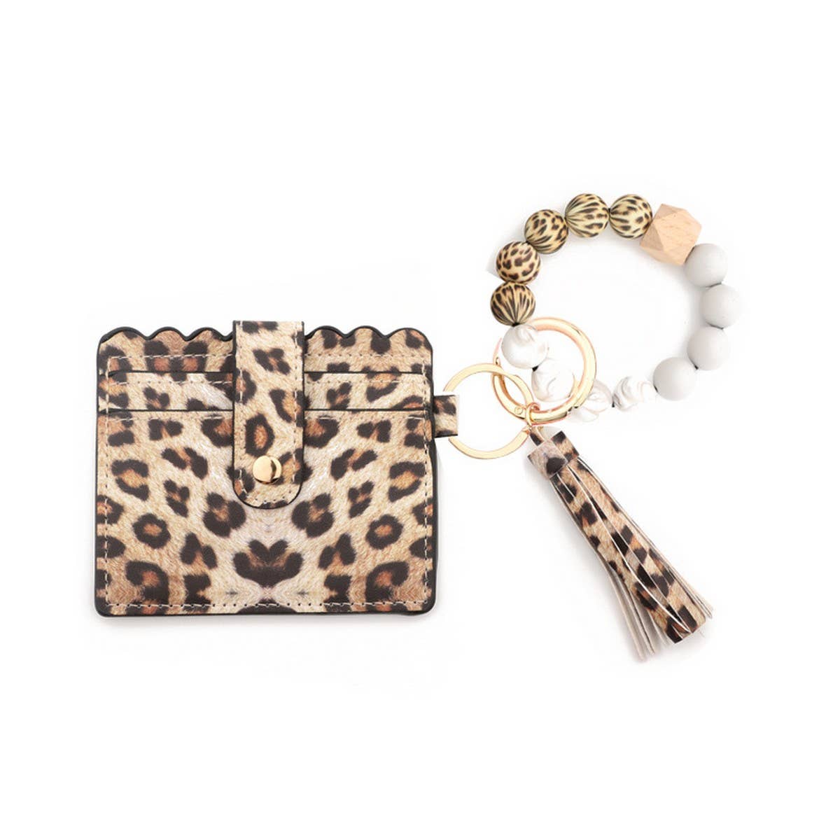 Leopard Card Holder with Silicone Bead Keychain_CWAB5001
