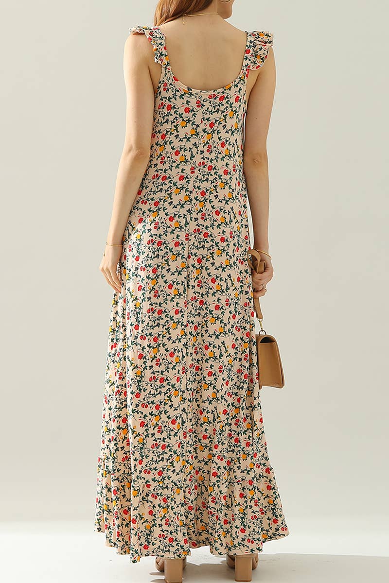 CWDMD542_MAXI RUFFLE DETAILED SLEEVELESS DRESS