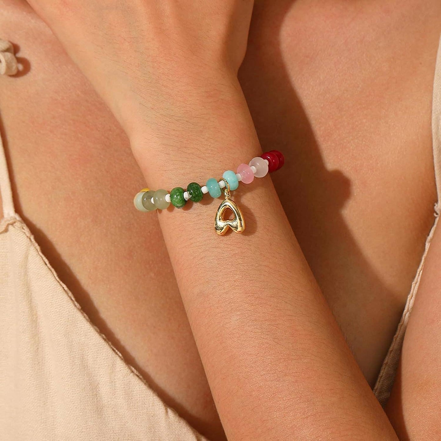 26-letter Dopamine-colored natural stone bracelet