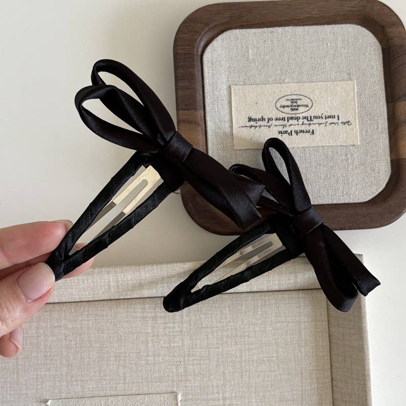 High-end satin solid-color bow hair clip