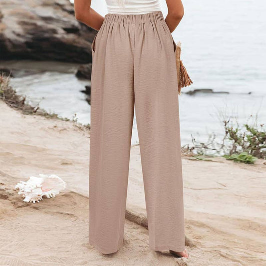 STYLISH SOLID COLOR ELASTIC BAGGY WIDE-LEG PANTS