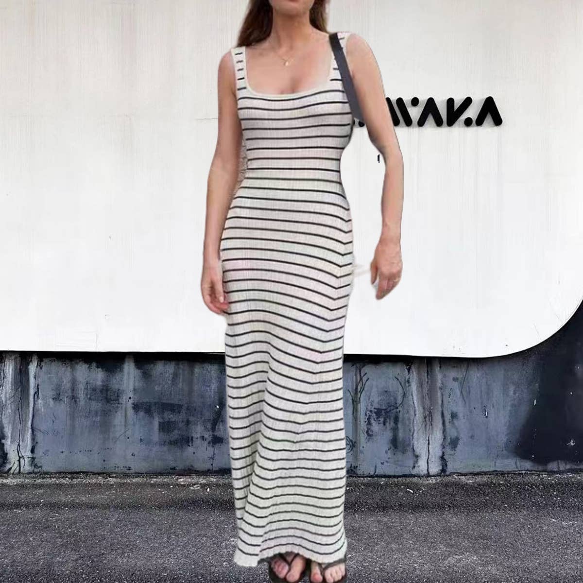 Vacation Colorblock Sexy Knit Stripe Beach Dress