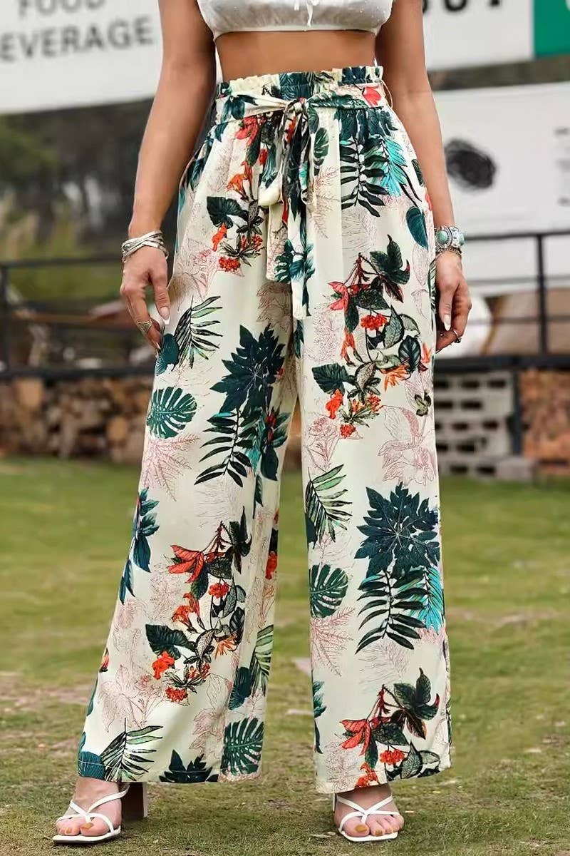 CWBLP2093_PRINTED ELASTIC WAIST LOOSE FIT WIDE LEG PANTS