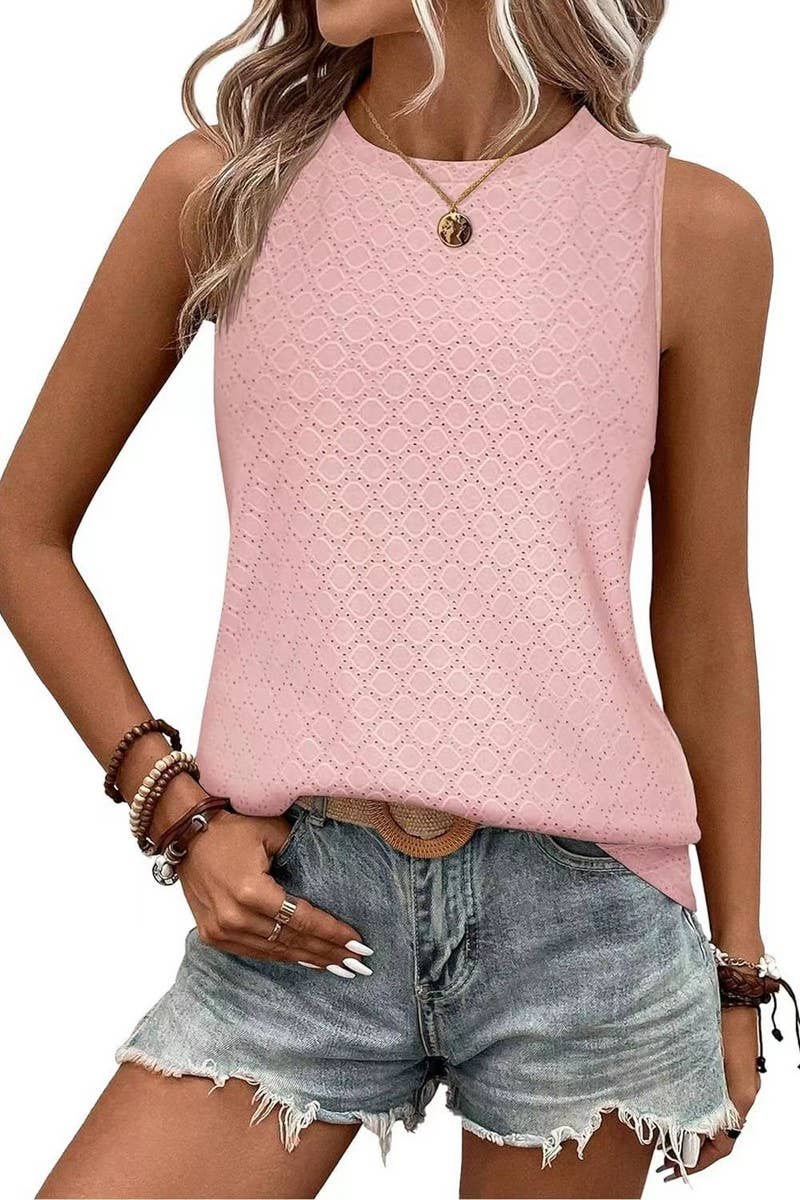 Cwttsl0232_Round Neck Sleeveless Knit Top
