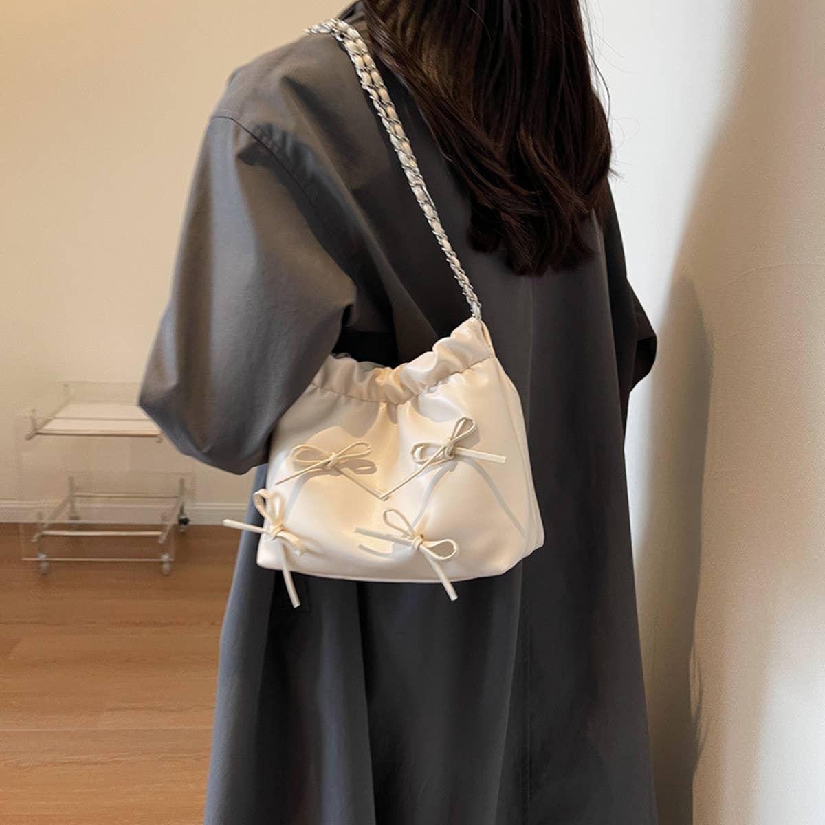 WOMEN BOW BUCKET BAG SHOULDER BAG_CWAB1562