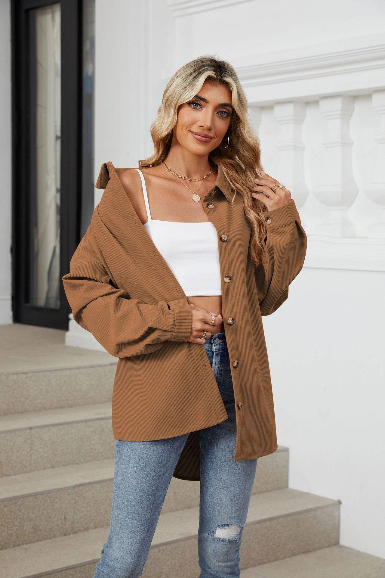 LAPEL BUTTON-DOWN LONG-SLEEVED SHIRT JACKET