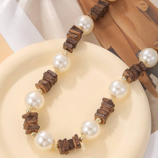 RETRO FASHION BROWN SQUARE COCONUT SHELL NECKLACE_CWAJE1578