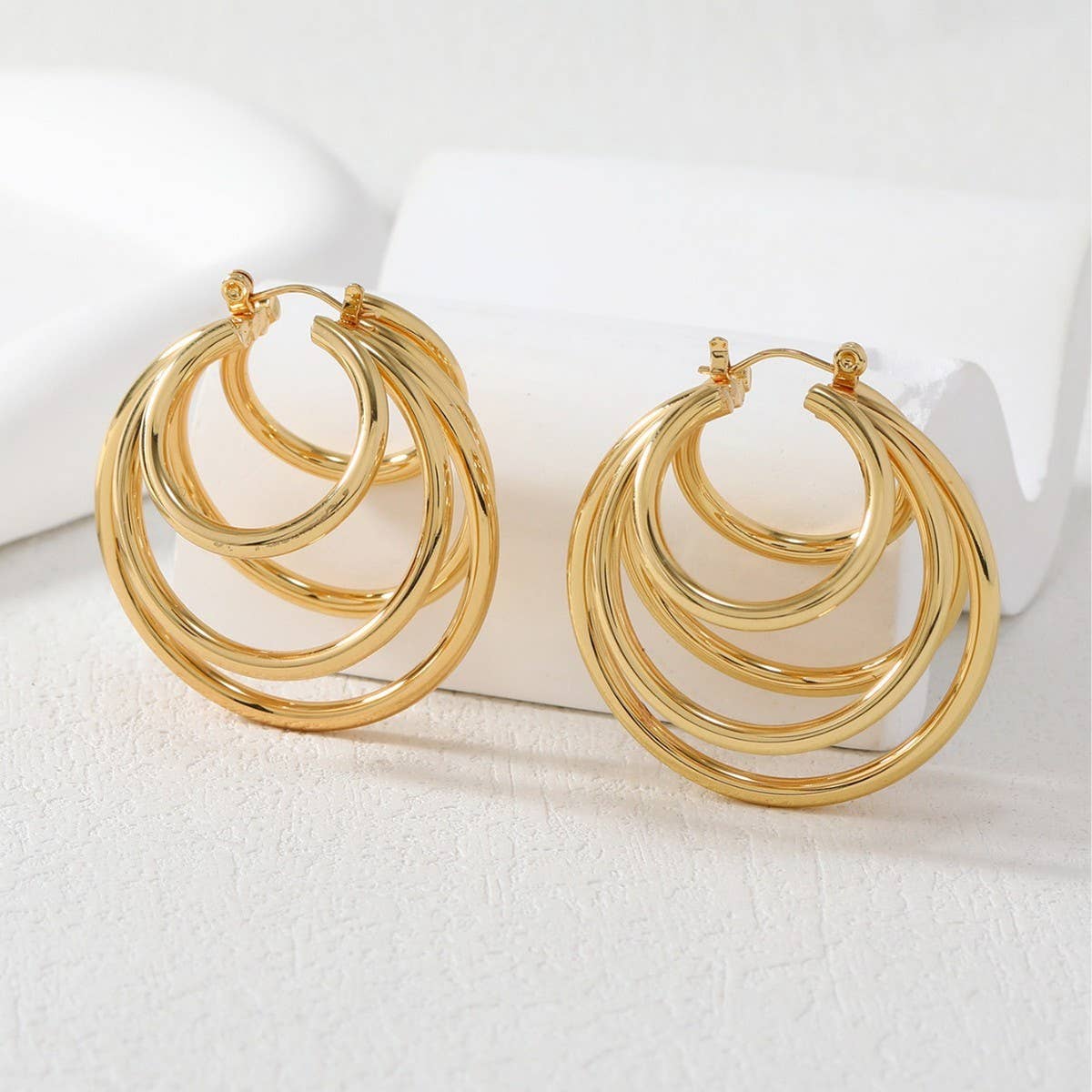 18K GOLD TITANIUM STEEL THREE-LAYER EARRINGS_CWMM3599
