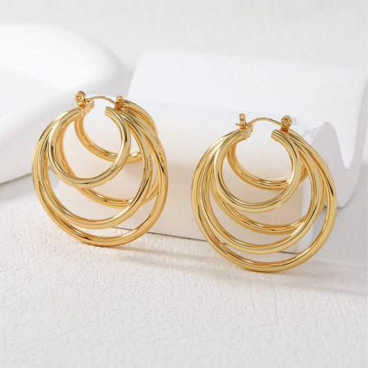 18K GOLD TITANIUM STEEL THREE-LAYER EARRINGS_CWMM3599