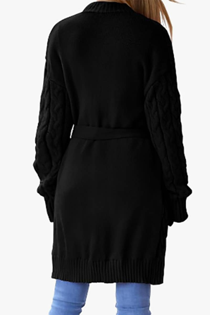 SOLID COLOR TWIST KNIT V-NECK CARDIGAN