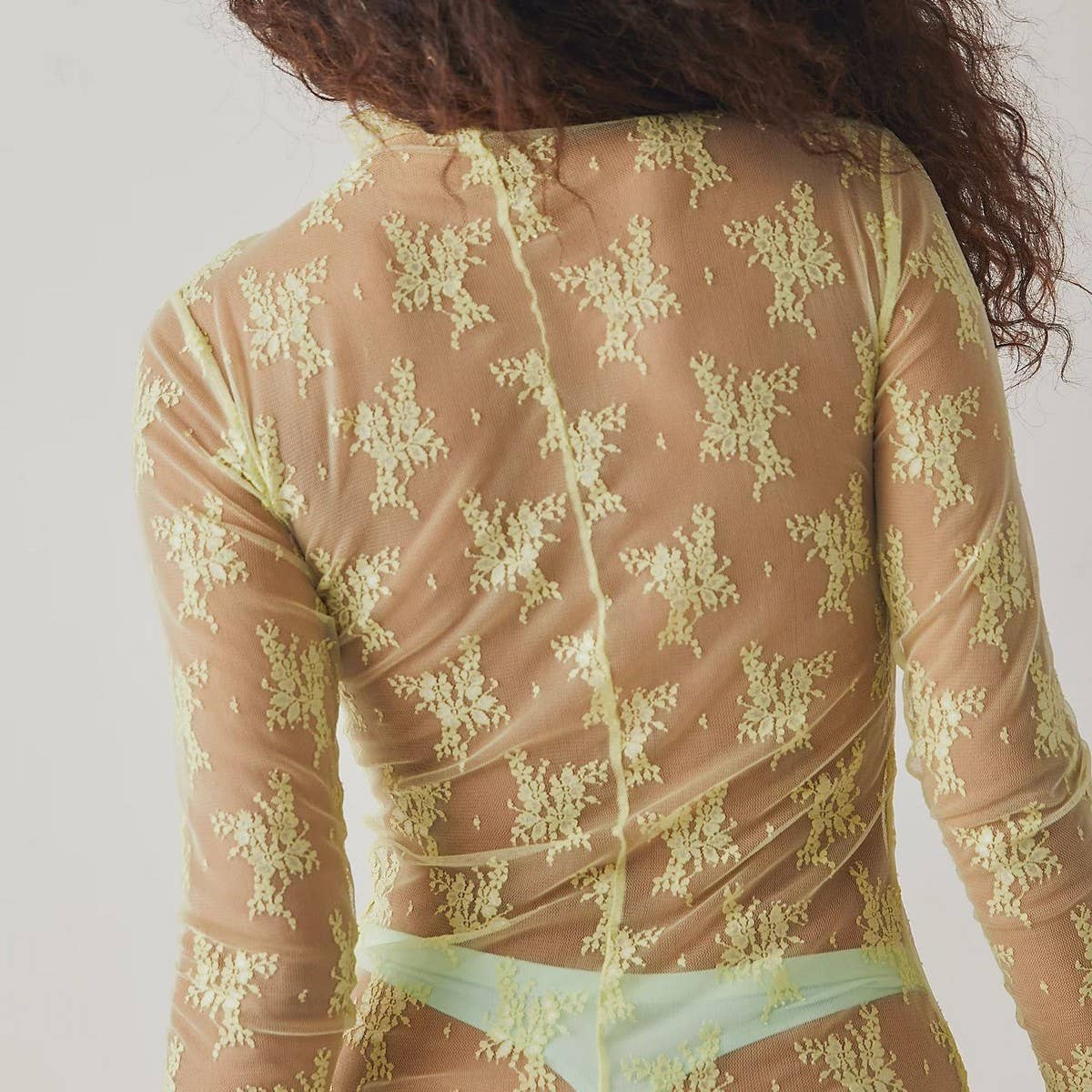 SEMI SHEER MESH LACE TOP BOTTOMING SHIRT