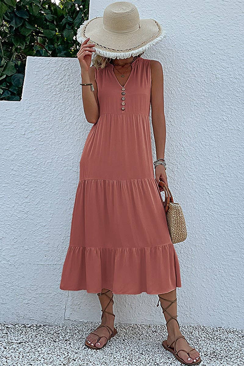 SLEEVELESS LOOSE CASUAL SOLID COLOR DRESS_CWDSD2822