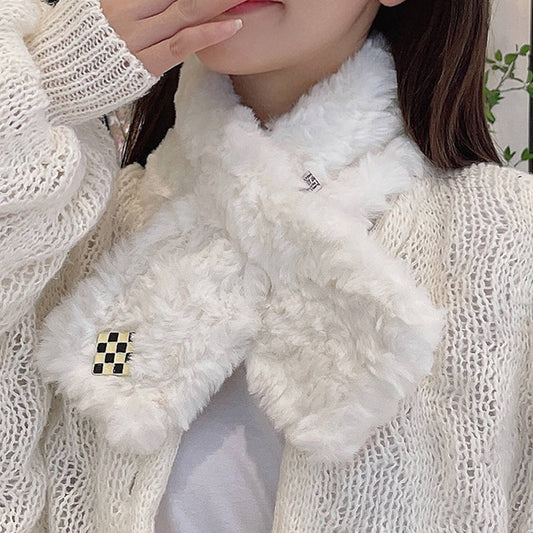 Checkered Sherpa Embossed Cross Scarf for Winter_CWASC1254