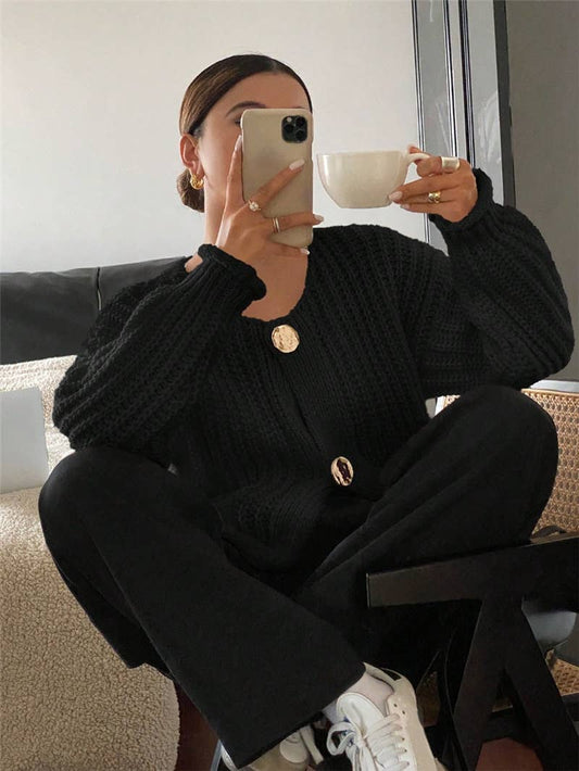 Three button long sleeve French cardigan