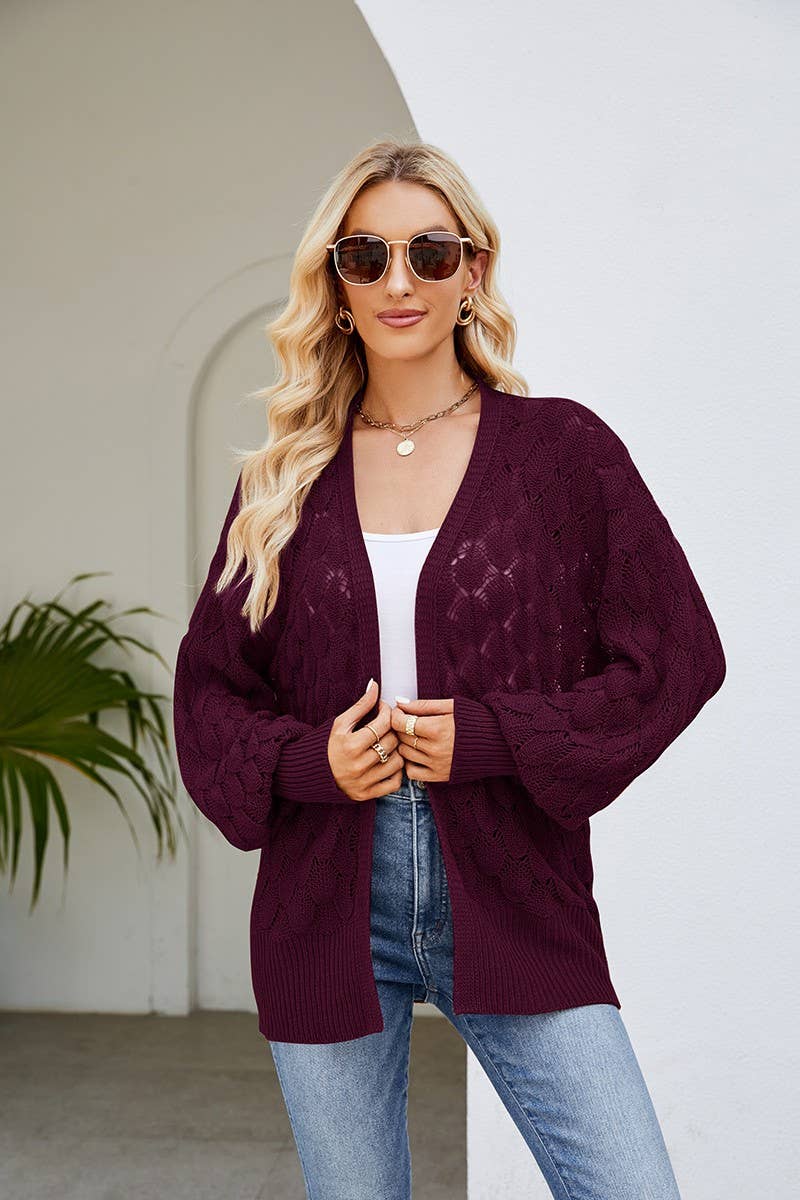 CWOCAL0757_MID-LENGTH HOLLOW KNIT CARDIGAN
