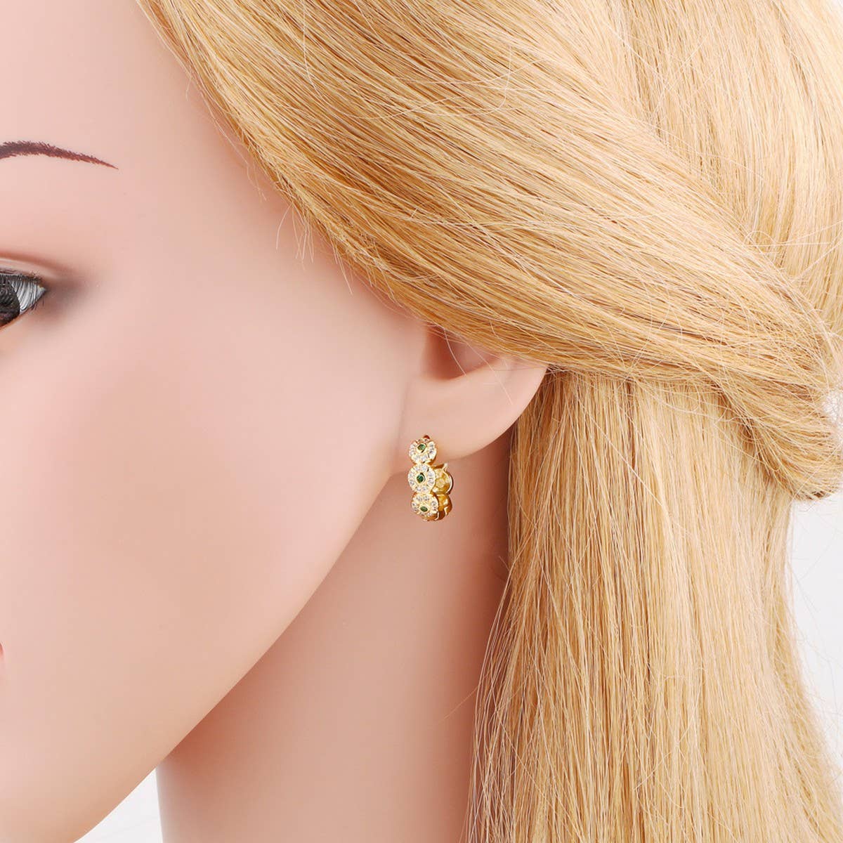 ROUND INLAID ZIRCON GOLD-PLATED EARRINGS