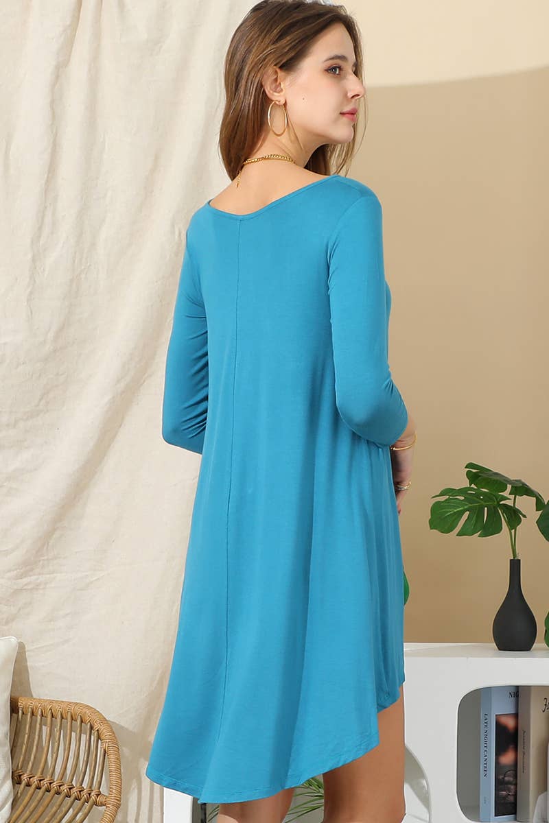 CWDSD10400_LONG SLEEVE BUTTONED NECK CASUAL MIDI DRESS
