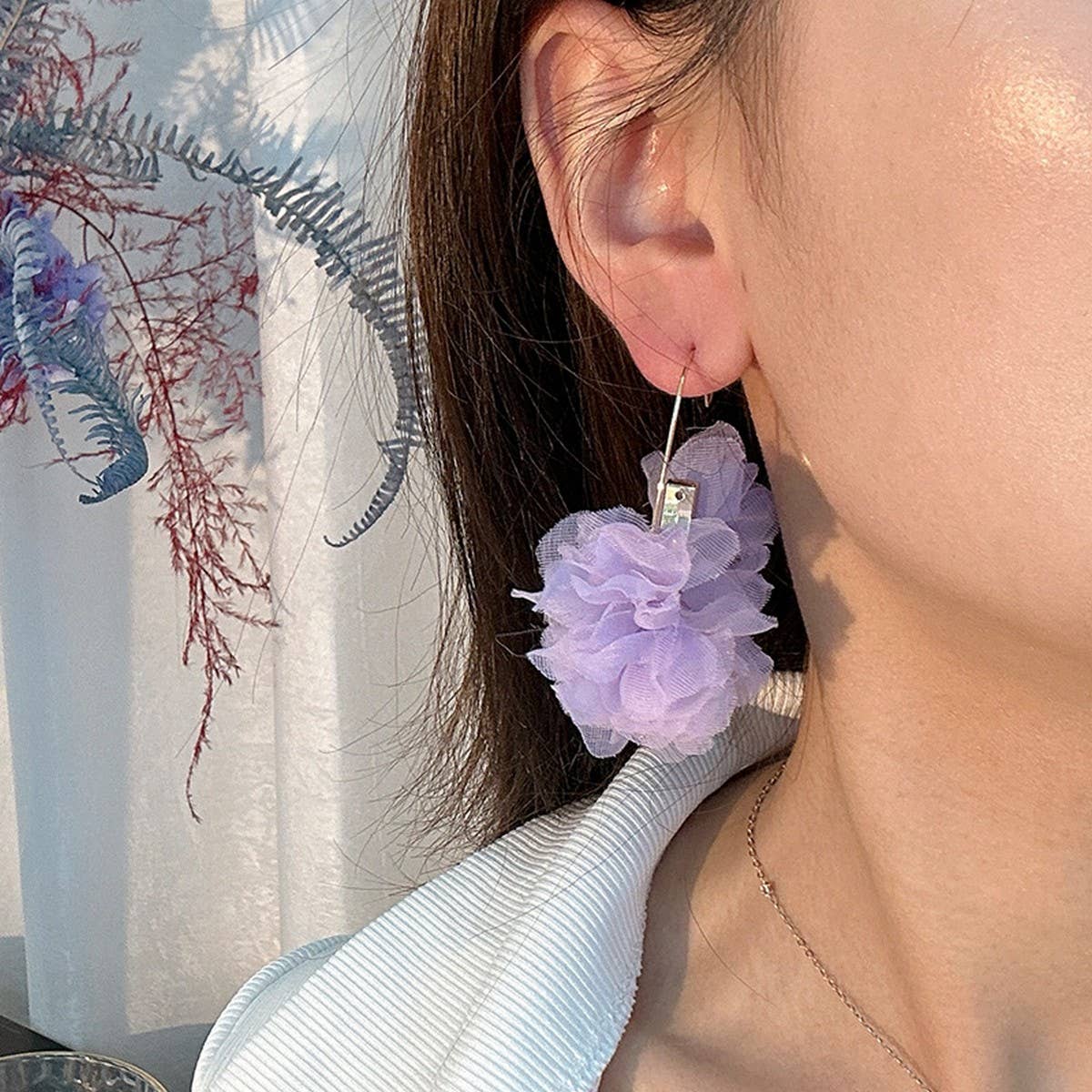 Handmade Fabric Flower V-Shape Ear Cuffs