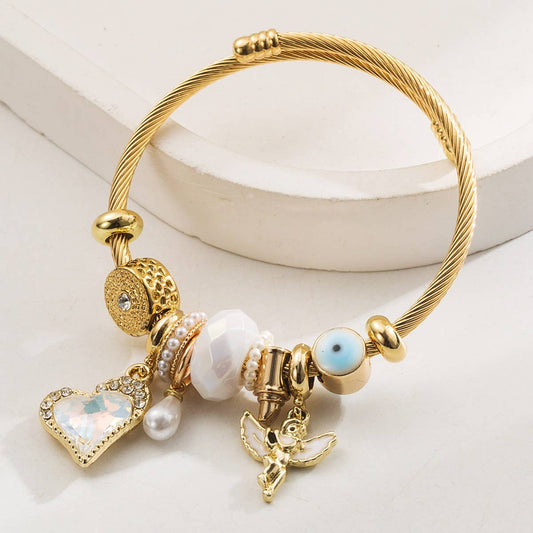 DIY Beaded Steel Bracelet with Angel & Heart
