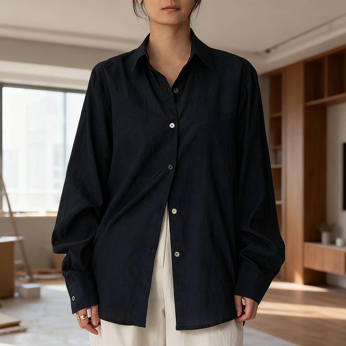 Elegant long-sleeved tencel ice cotton shirt