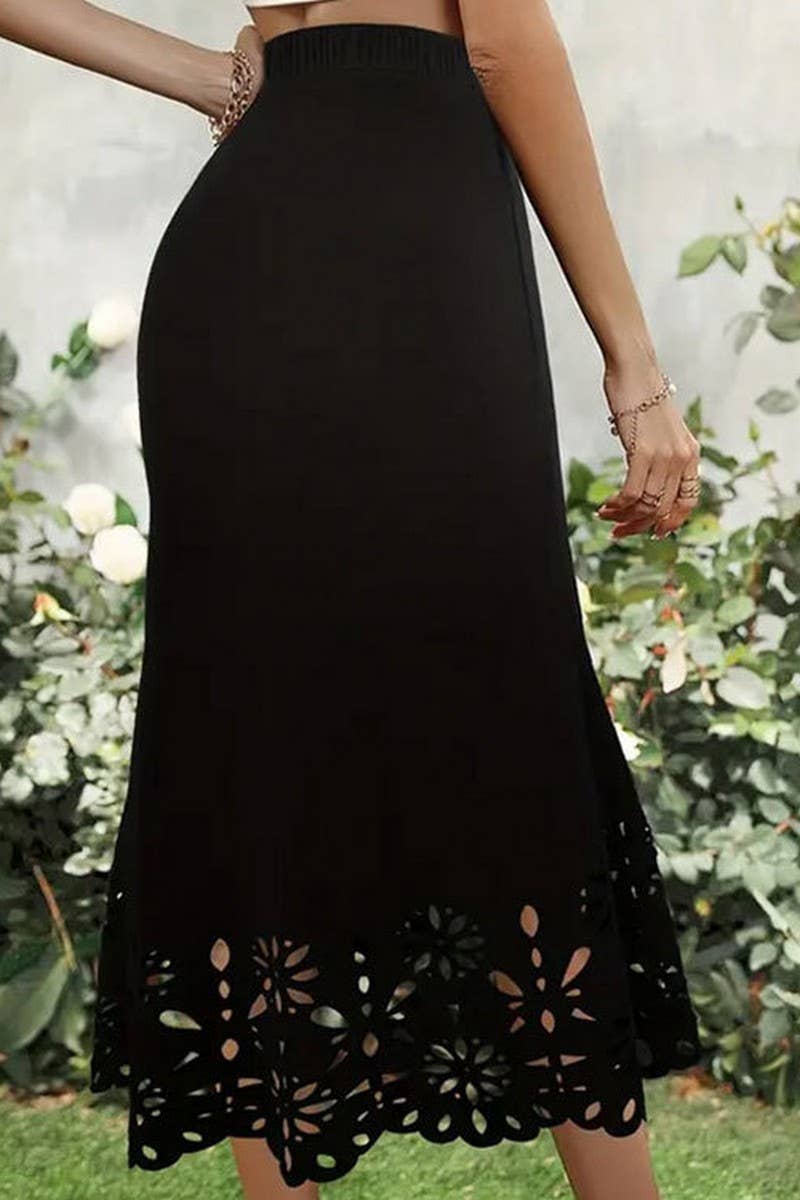 CWBLS0430_ELEGANT KNITTED HOLLOW FLOWER FISHTAIL MIDI SKIRT