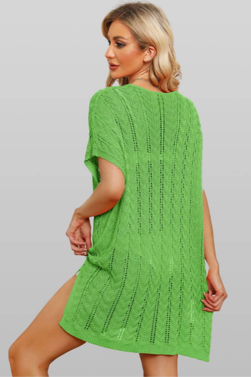 CWDSD3930_SOLID COLOR CUT-OUT SPLIT BEACH DRESS SMOCK